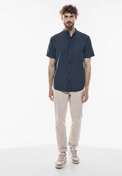 STREET ONE MEN Kurzarmhemd mit Knopfleiste Dunkelblau/Grau/Hellblau