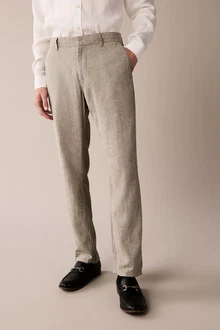 Next Strukturierte Hose aus Leinengemisch Khaki/Braun/Beige/Grau