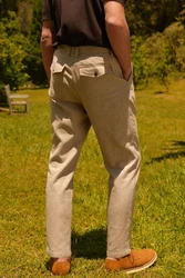 Next Strukturierte Hose aus Leinengemisch Khaki/Beige