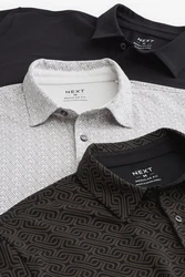 Next Poloshirt Poloshirts aus Jersey im 3er-Pack Schwarz/Braun/Mischfarben/Dunkelgrau/Dunkelblau/Beige