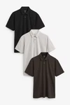Next Poloshirt Poloshirts aus Jersey im 3er-Pack Schwarz/Braun/Mischfarben/Dunkelgrau/Dunkelblau/Beige