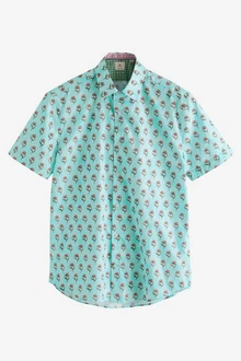 Next Kurzarmhemd Regular Fit mit Print Grün/Blau/Türkis