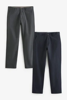 Next Chinohose Straight Fit Chinohose (2-tlg) Dunkelblau/Dunkelgrau/Grau