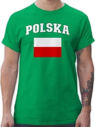 Shirtracer T-Shirt Polska Schriftzug mit Flagge, Polen, Poland, Polnisch Fußballem Fanartikel Grün