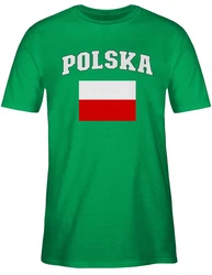 Shirtracer T-Shirt Polska Schriftzug mit Flagge, Polen, Poland, Polnisch Fußballem Fanartikel Grün