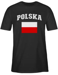 Shirtracer T-Shirt Polska Schriftzug mit Flagge, Polen, Poland, Polnisch Fußballem Fanartikel 