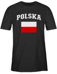 Shirtracer T-Shirt Polska Schriftzug mit Flagge, Polen, Poland, Polnisch Fußballem Fanartikel 