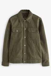 Next Lederimitatjacke Truckerjacke mit Kragen aus Velourskunstleder (1) Dunkelgrün/Grün