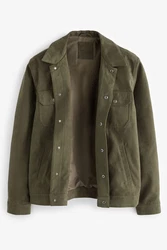 Next Lederimitatjacke Truckerjacke mit Kragen aus Velourskunstleder (1) Dunkelgrün/Grün