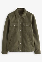 Next Lederimitatjacke Truckerjacke mit Kragen aus Velourskunstleder (1) Dunkelgrün/Grün