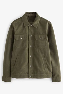 Next Lederimitatjacke Truckerjacke mit Kragen aus Velourskunstleder (1) Dunkelgrün/Grün Next Lederimitatjacke Truckerjacke mit Kragen aus Velourskunstleder (1) Dunkelgrün/Grün