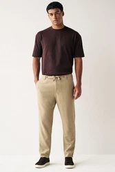 Next Stoffhose mit Kordelzug aus Leinenmischung Khaki/Beige