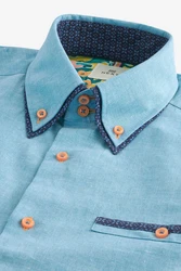Next Kurzarmhemd Hemd aus Leinengemisch Blau/Hellblau