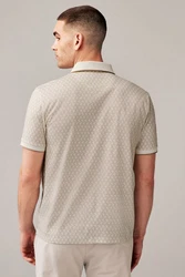 Next Poloshirt Polo-Shirt mit Geoprint Beige/Khaki/Creme/Braun/Weiß