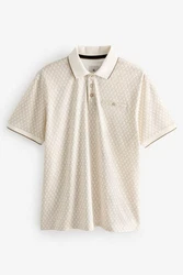 Next Poloshirt Polo-Shirt mit Geoprint Beige/Khaki/Creme/Braun/Weiß