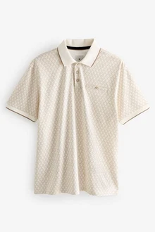 Next Poloshirt Polo-Shirt mit Geoprint Beige/Khaki/Creme/Braun/Weiß