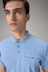 Next Polohemd mit elegantem Kragen Blau/Hellblau