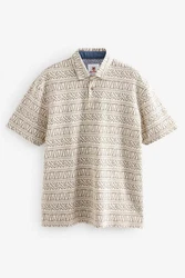Next Poloshirt Strukturiertes mit Print Weiß/Hellblau/Beige/Braun