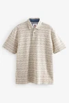 Next Poloshirt Strukturiertes mit Print Weiß/Hellblau/Beige/Braun Next Poloshirt Strukturiertes mit Print Weiß/Hellblau/Beige/Braun