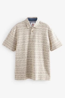 Next Poloshirt Strukturiertes mit Print Weiß/Hellblau/Beige/Braun