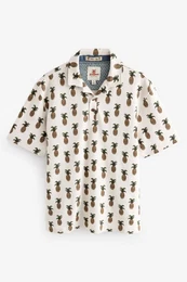 Poloshirt Strukturiertes Poloshirt mit Print (1-tlg)