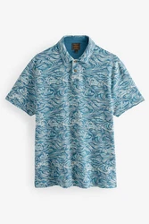 Next Poloshirt Strukturiertes mit Print Blau/Hellblau
