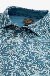 Next Poloshirt Strukturiertes mit Print Blau/Hellblau