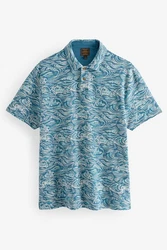 Next Poloshirt Strukturiertes mit Print Blau/Hellblau