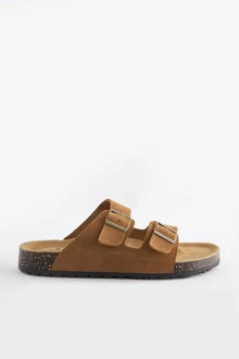 Next Ledersandalen mit zwei Schnallen Beige/Braun/Gelb