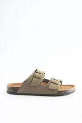 Next Ledersandalen mit zwei Schnallen Beige/Dunkelgrün/Khaki