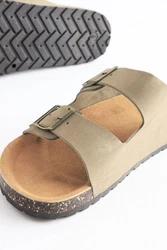 Next Ledersandalen mit zwei Schnallen Beige/Dunkelgrün/Khaki