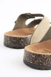 Next Ledersandalen mit zwei Schnallen Beige/Dunkelgrün/Khaki