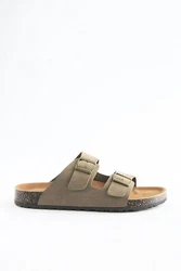 Next Ledersandalen mit zwei Schnallen Beige/Dunkelgrün/Khaki