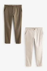 Next Chinohose Slim Fit Chinohose (2-tlg) Khaki/Beige