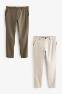 Next Chinohose Slim Fit Chinohose (2-tlg) Khaki/Beige