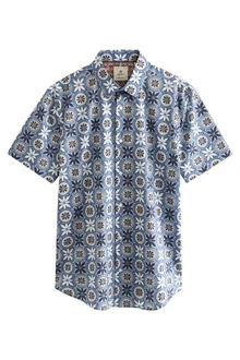 Next Kurzarmhemd Regular Fit mit Print Blau/Hellblau/Pastell