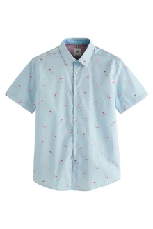 Next Kurzarmhemd Regular Fit mit Print Blau/Hellblau/Pastell