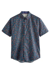 Next Kurzarmhemd Regular Fit mit Print Hellblau/Blau