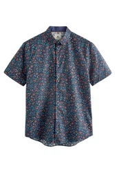 Next Kurzarmhemd Regular Fit mit Print Hellblau/Blau