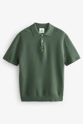 Next Polokragenpullover Regular Fit Kurzarm-Poloshirt Grün/Dunkelgrün