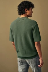 Next Polokragenpullover Regular Fit Kurzarm-Poloshirt Grün/Dunkelgrün