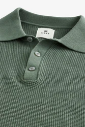 Next Polokragenpullover Regular Fit Kurzarm-Poloshirt Grün/Dunkelgrün