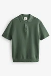 Next Polokragenpullover Regular Fit Kurzarm-Poloshirt Grün/Dunkelgrün