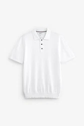 Next Gestricktes Polo-Shirt Weiß/Creme/Grau