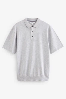 Next Gestricktes Polo-Shirt Grau/Hellgrau