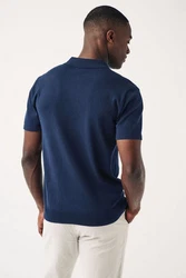 Next Polokragenpullover Slim Fit Poloshirt Dunkelblau/Blau