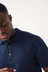 Next Polokragenpullover Slim Fit Poloshirt Dunkelblau/Blau