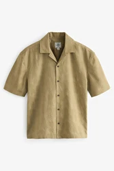 Next Kurzarmhemd mit kubanischem Kragen Beige/Khaki/Braun/Dunkelgrün