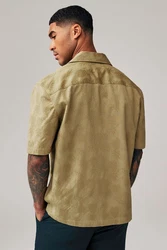 Next Kurzarmhemd mit kubanischem Kragen Beige/Khaki/Braun/Dunkelgrün