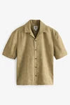 Next Kurzarmhemd mit kubanischem Kragen Beige/Khaki/Braun/Dunkelgrün
